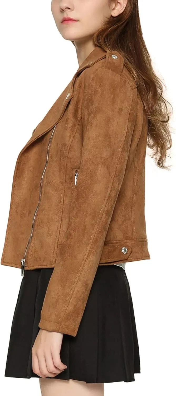 CHARTOU Women's Fall 2023 Fashion Faux Suede Leather Casual Moto Biker Jacket Coats