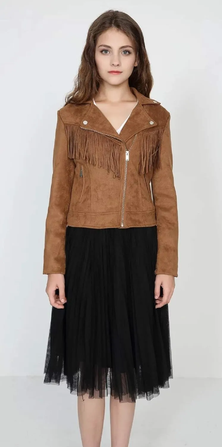 CHARTOU Women's Fall 2023 Fashion Faux Suede Leather Casual Moto Biker Jacket Coats