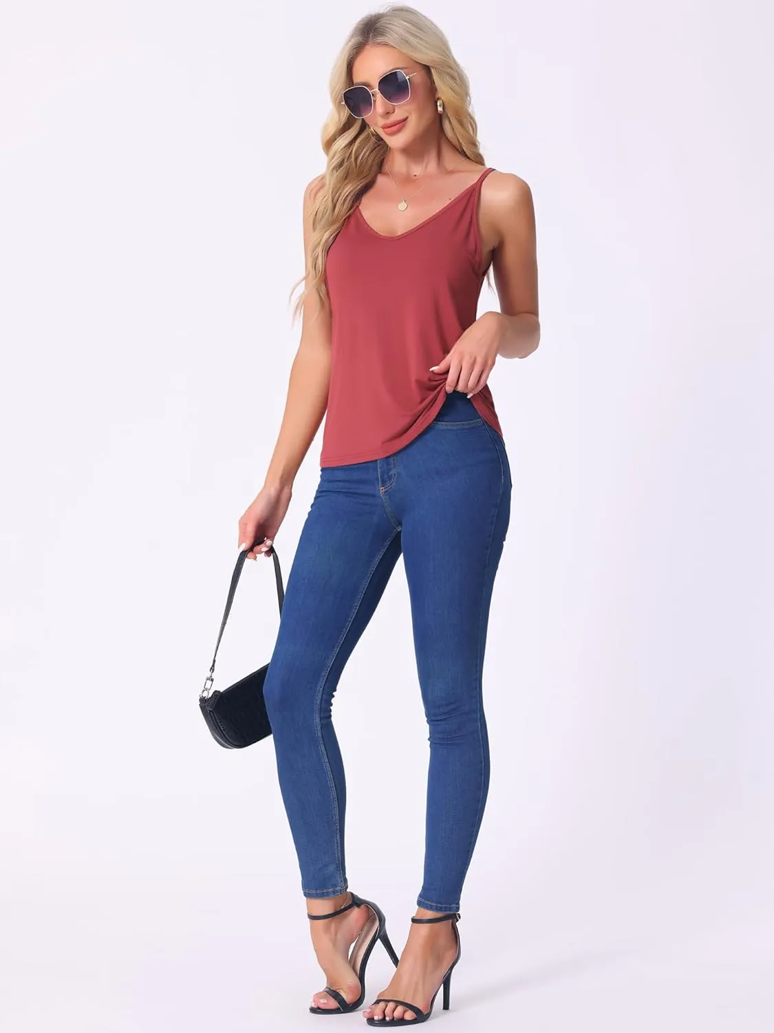 cheibear Womens Camisoles Sleeveless Pajamas Base Layer Spaghetti Straps Sleep V Neck Tank Tops