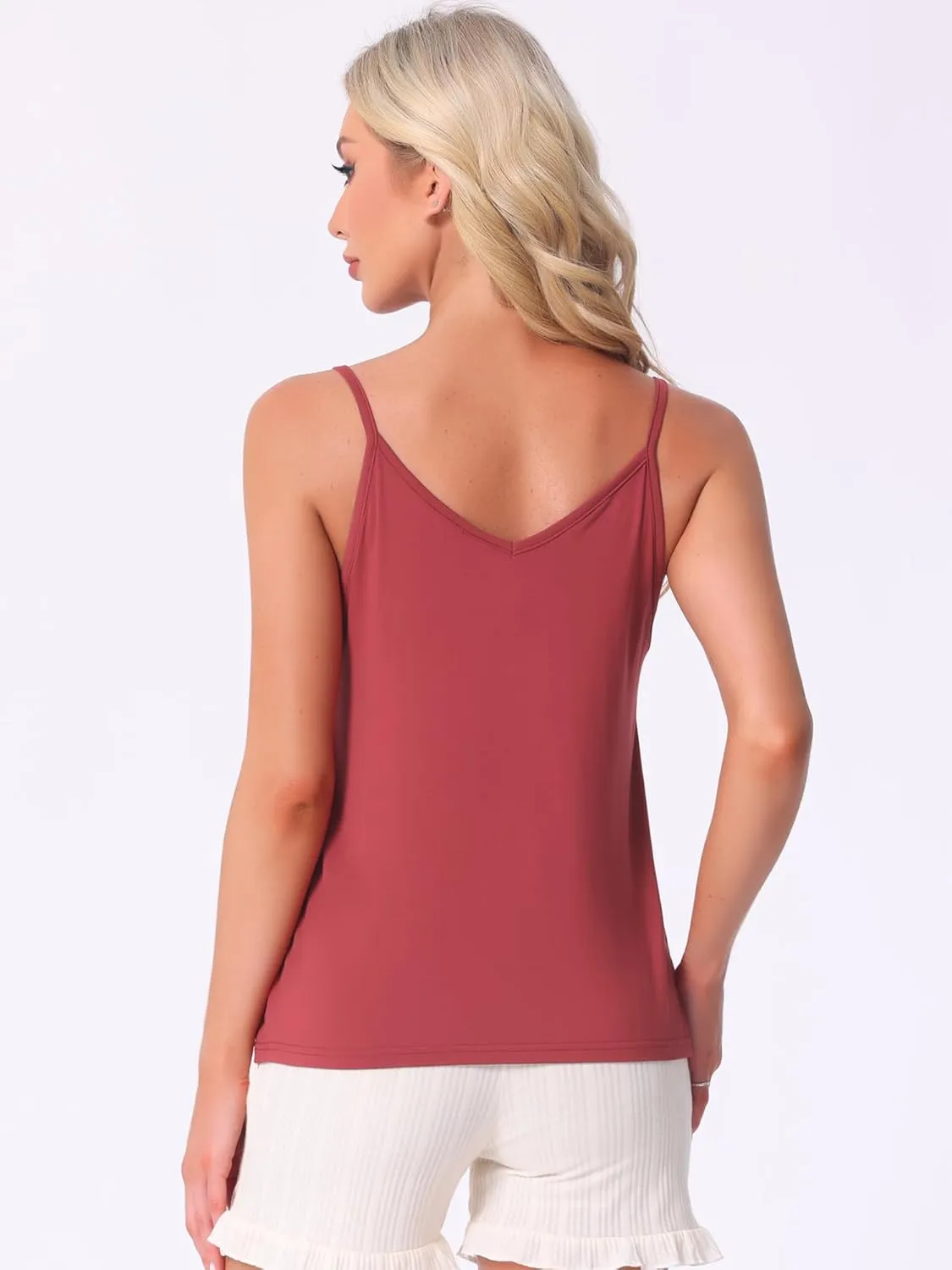 cheibear Womens Camisoles Sleeveless Pajamas Base Layer Spaghetti Straps Sleep V Neck Tank Tops