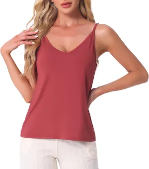 cheibear Womens Camisoles Sleeveless Pajamas Base Layer Spaghetti Straps Sleep V Neck Tank Tops