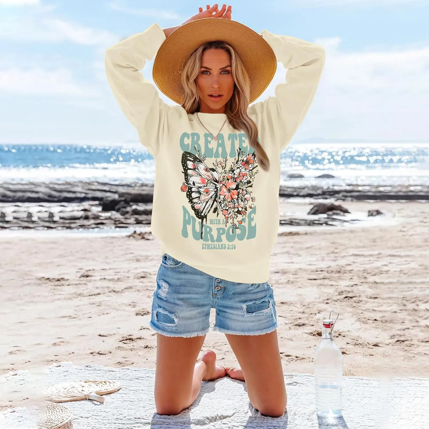 Christian Jesus Sweatshirts for Women Religious Faith God Bible Verse Shirts Boho Butterfly Graphic Pullover Tops