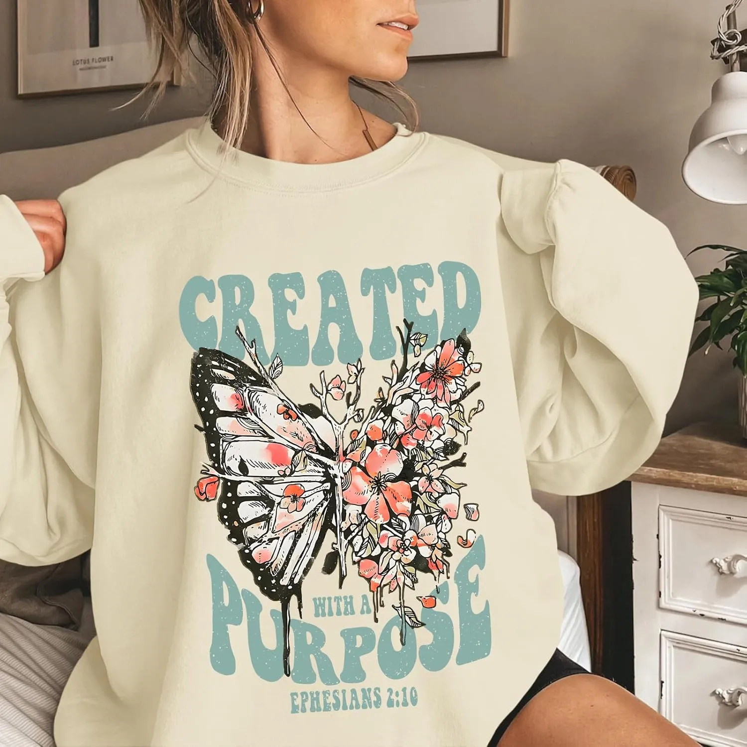 Christian Jesus Sweatshirts for Women Religious Faith God Bible Verse Shirts Boho Butterfly Graphic Pullover Tops