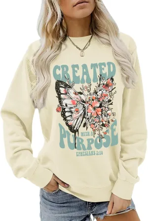 Christian Jesus Sweatshirts for Women Religious Faith God Bible Verse Shirts Boho Butterfly Graphic Pullover Tops
