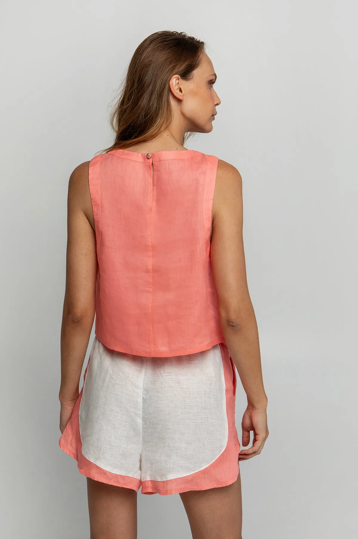Classic Linen Sleeveless Top Coral