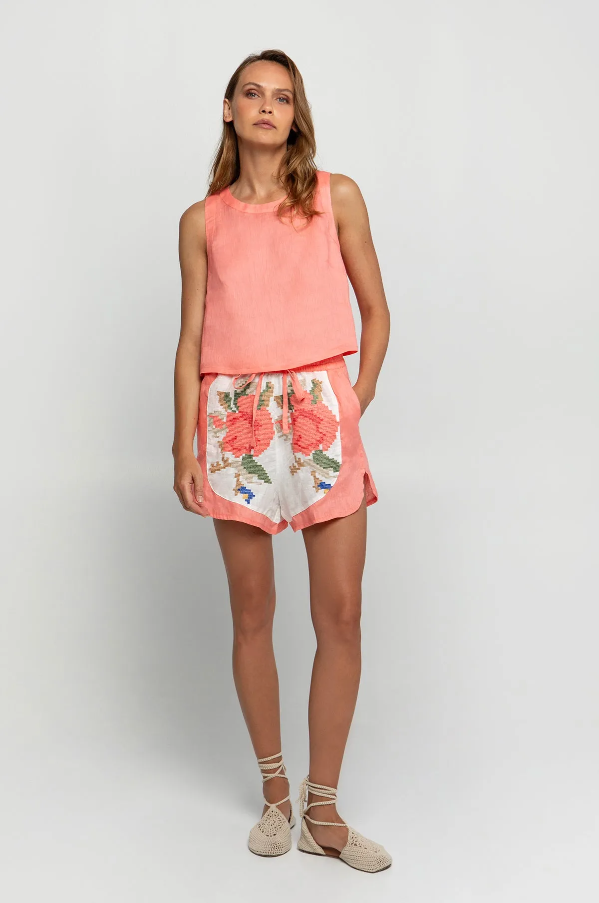 Classic Linen Sleeveless Top Coral
