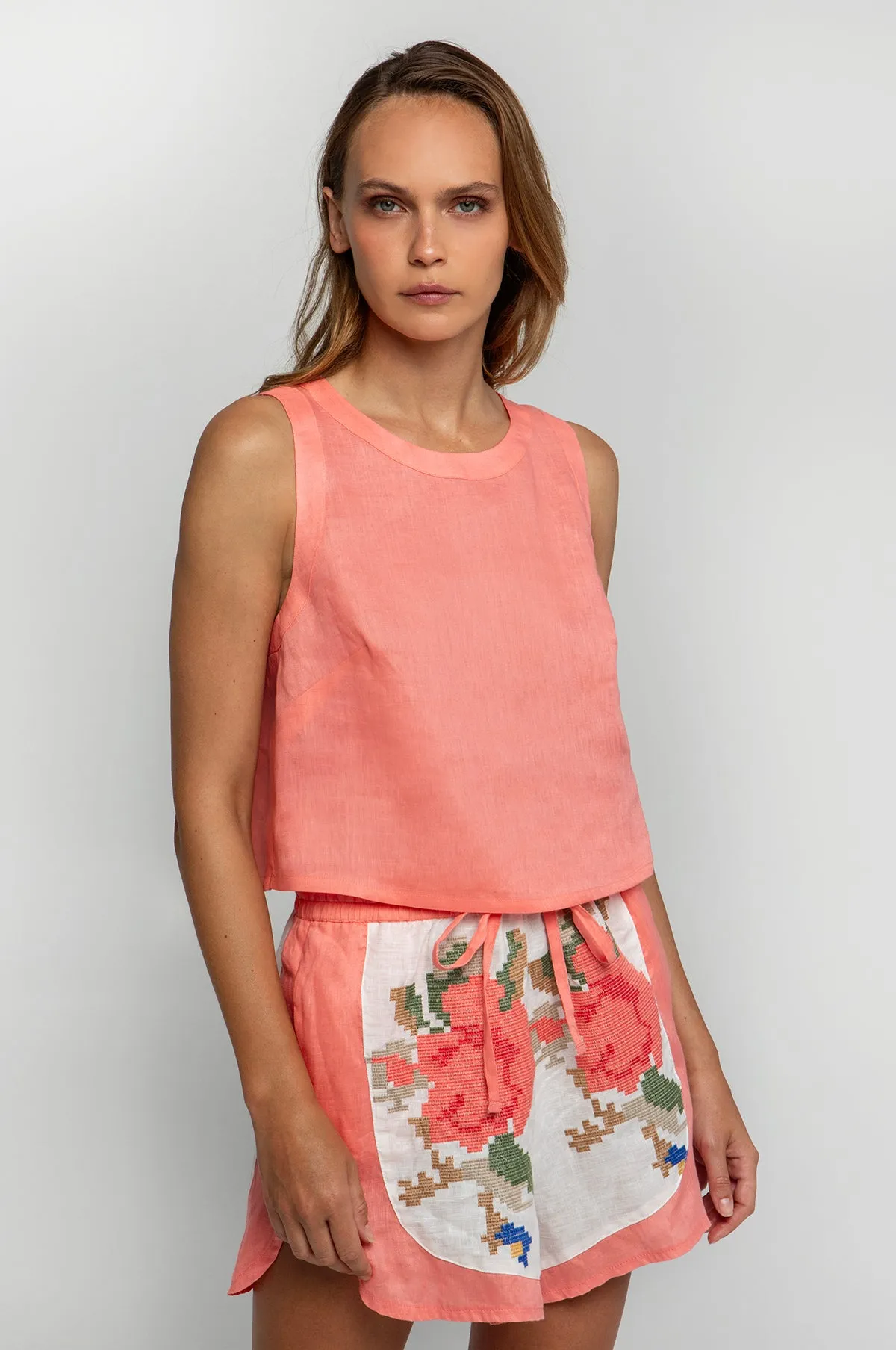 Classic Linen Sleeveless Top Coral