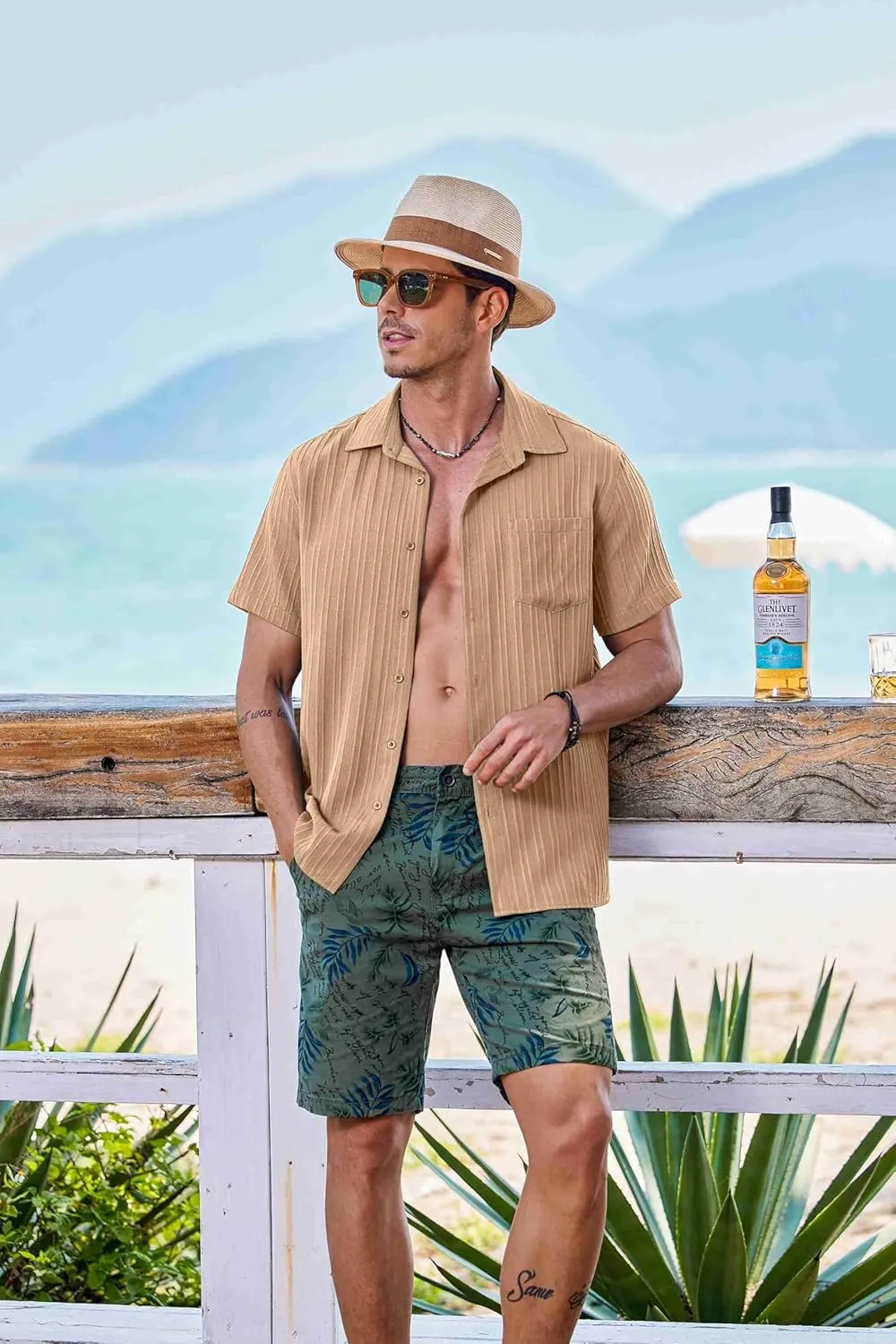COOFANDY Men's Short Sleeve Casual Button Down Shirts Textured Summer Beach Shirt with Pocket
