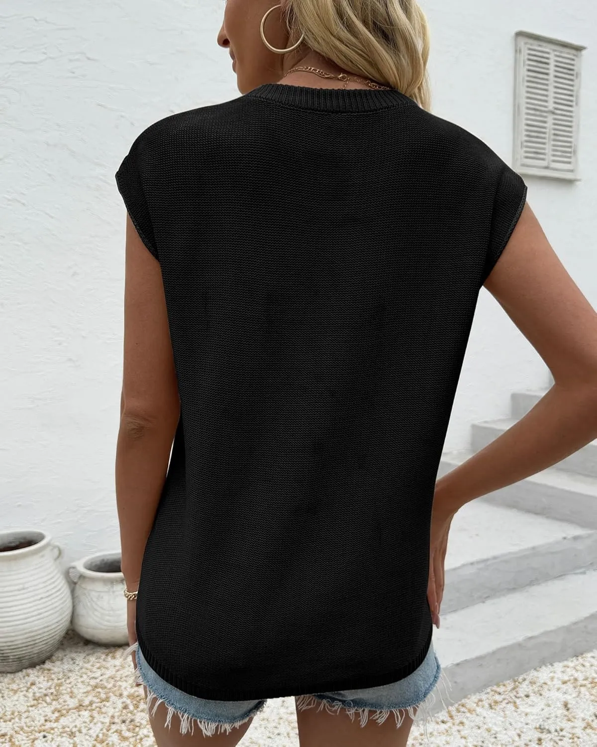 COSSEN Womens Summer Cap Sleeve Tops Trendy Casual Crew Neck Knit Lightweight Sweater Pullover Top
