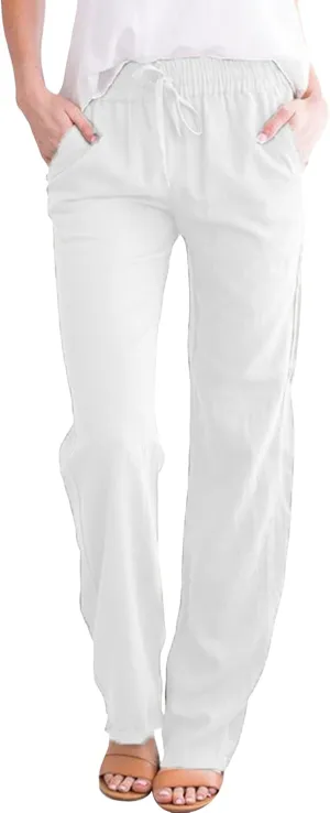 Cotton Cotton Linen Pants for Women Summer Casual Long Pants High Waisted Drawstring Trousers with Pockets