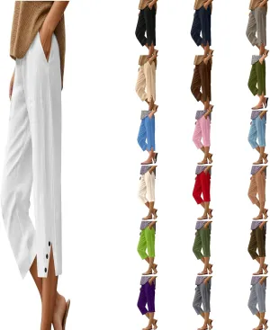 Cotton Linen Capri Pants for Women 2025 Summer Casual Cropped Trousers High Waist Solid Breathable Comfy Loose Capris