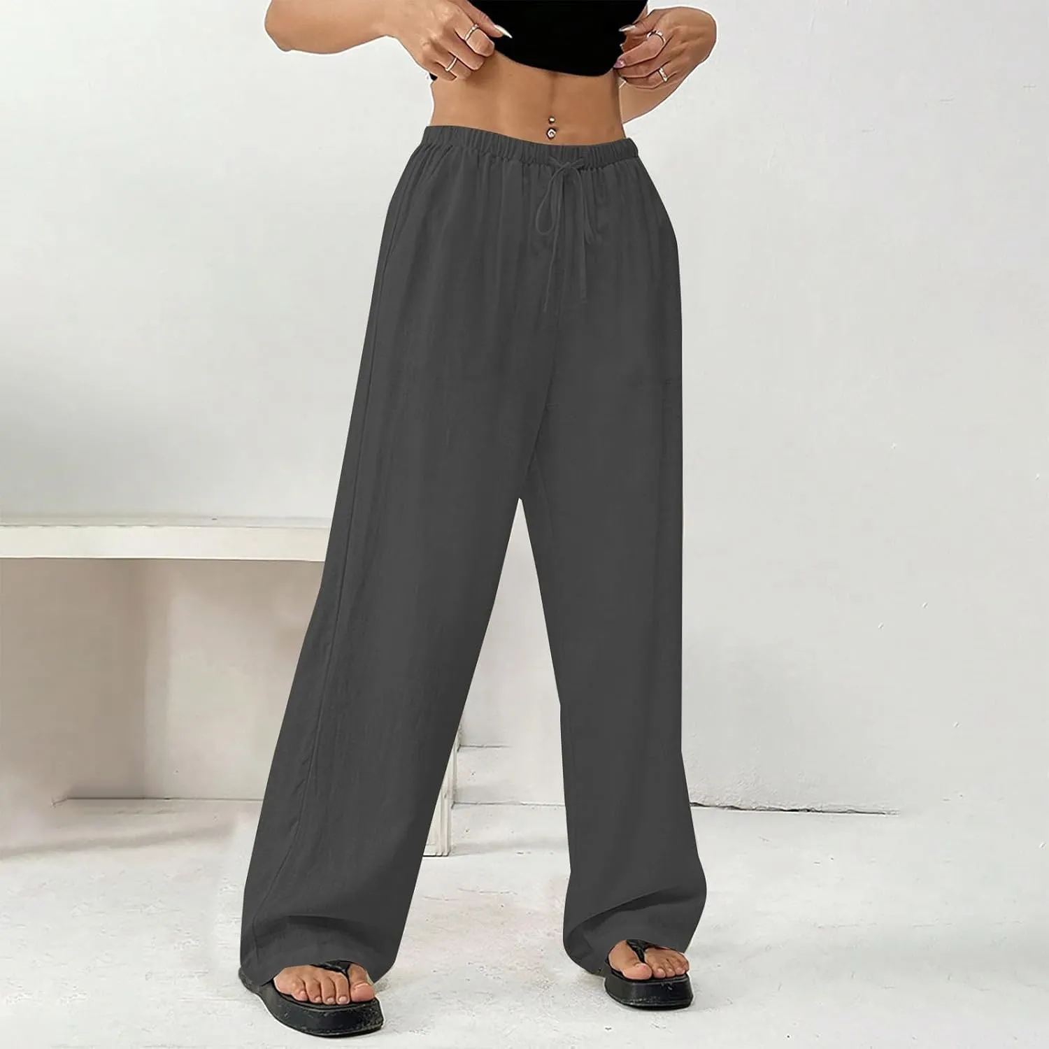 Cotton Linen Pants for Womens Loose Fit Breathable Cool Summer Outdoor Hiking Trousers Elastic Waist Drawstring Pants