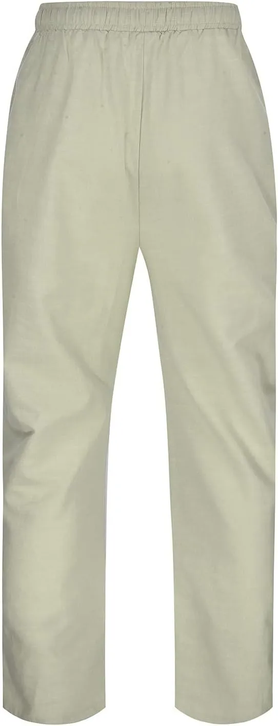 Cotton Linen Yoga Pants Men Summer Elastic Waist Drawstring Beach Athletic Pants for Workout, Jogging, Running