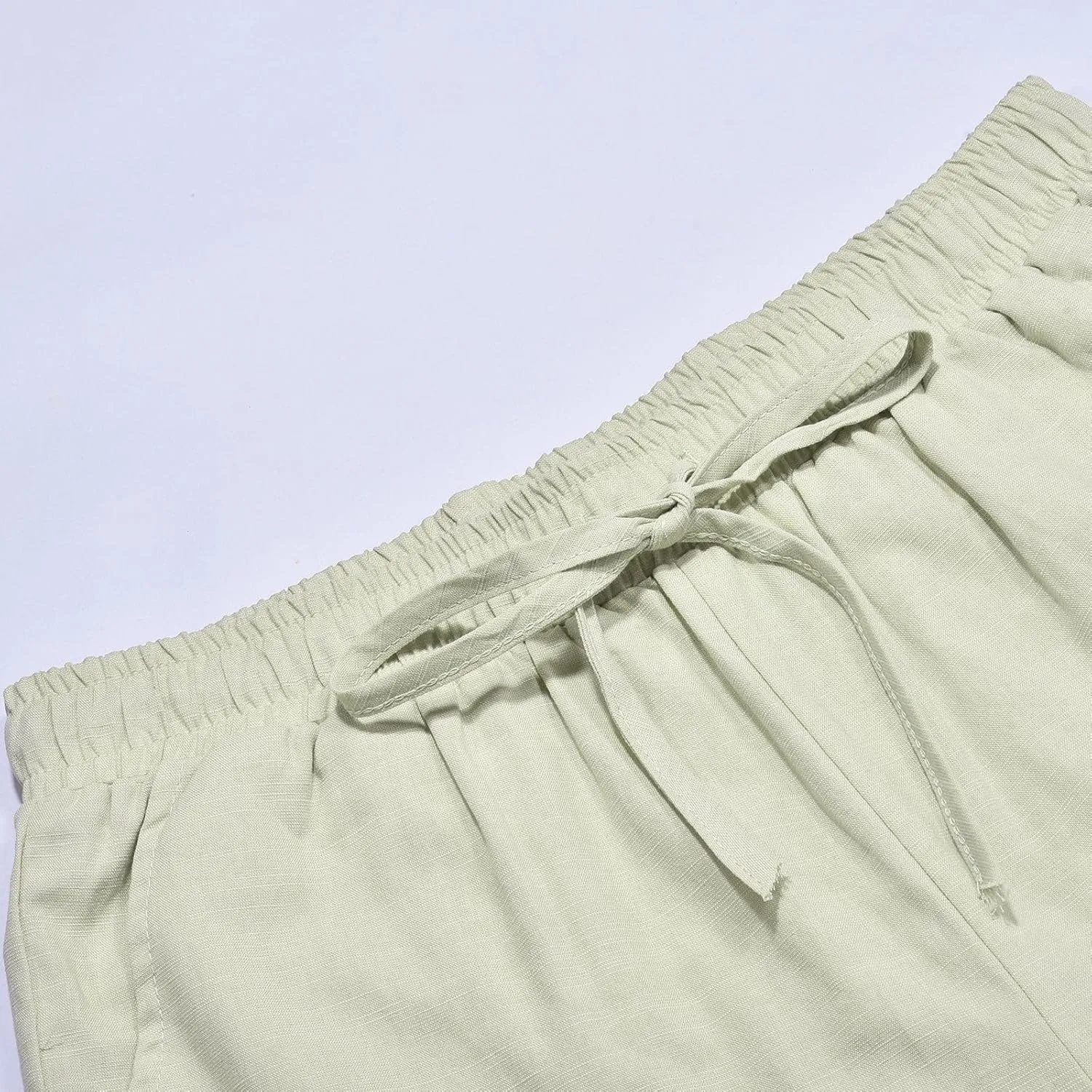 Cotton Linen Yoga Pants Men Summer Elastic Waist Drawstring Beach Athletic Pants for Workout, Jogging, Running