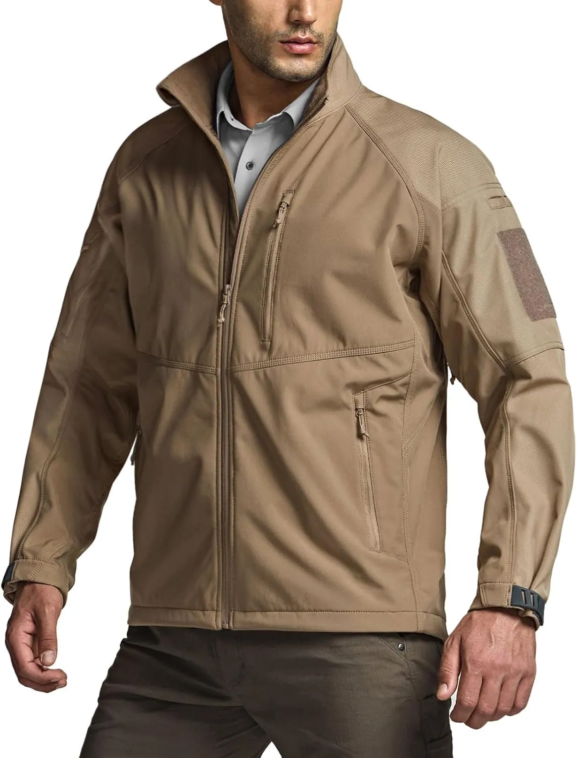 CQR Men's Fleece Lined Tactical Softshell Jackets, Lightweight Water Resistant Hunting Hiking Jacket, Winter Outdoor Jacket