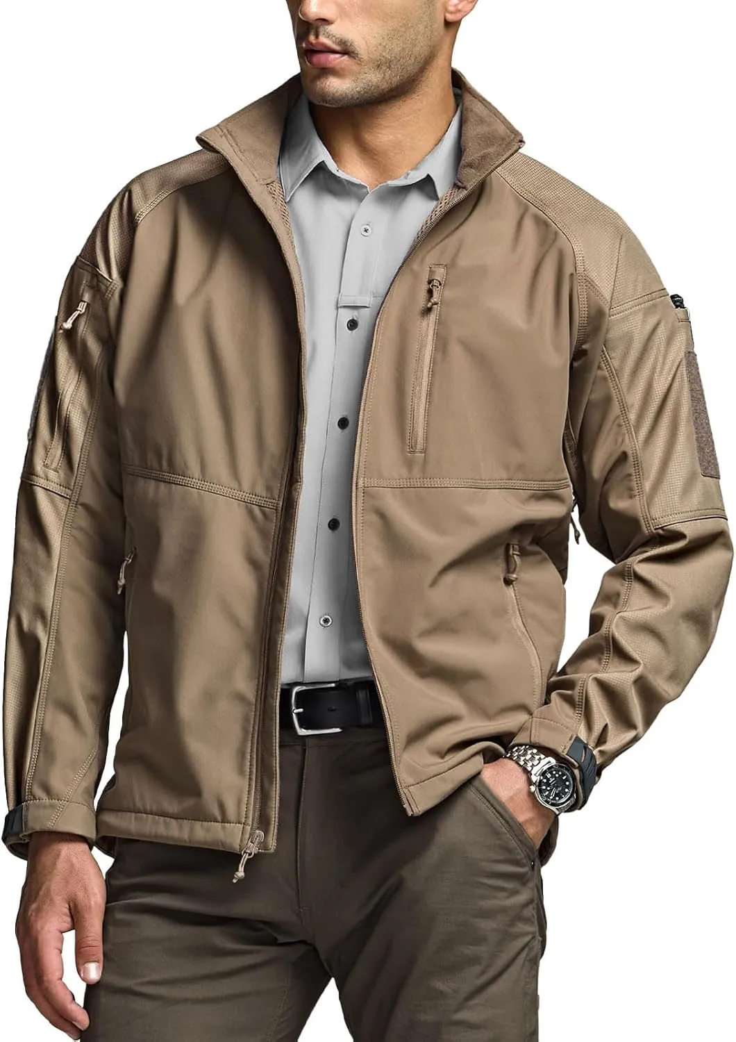 CQR Men's Fleece Lined Tactical Softshell Jackets, Lightweight Water Resistant Hunting Hiking Jacket, Winter Outdoor Jacket