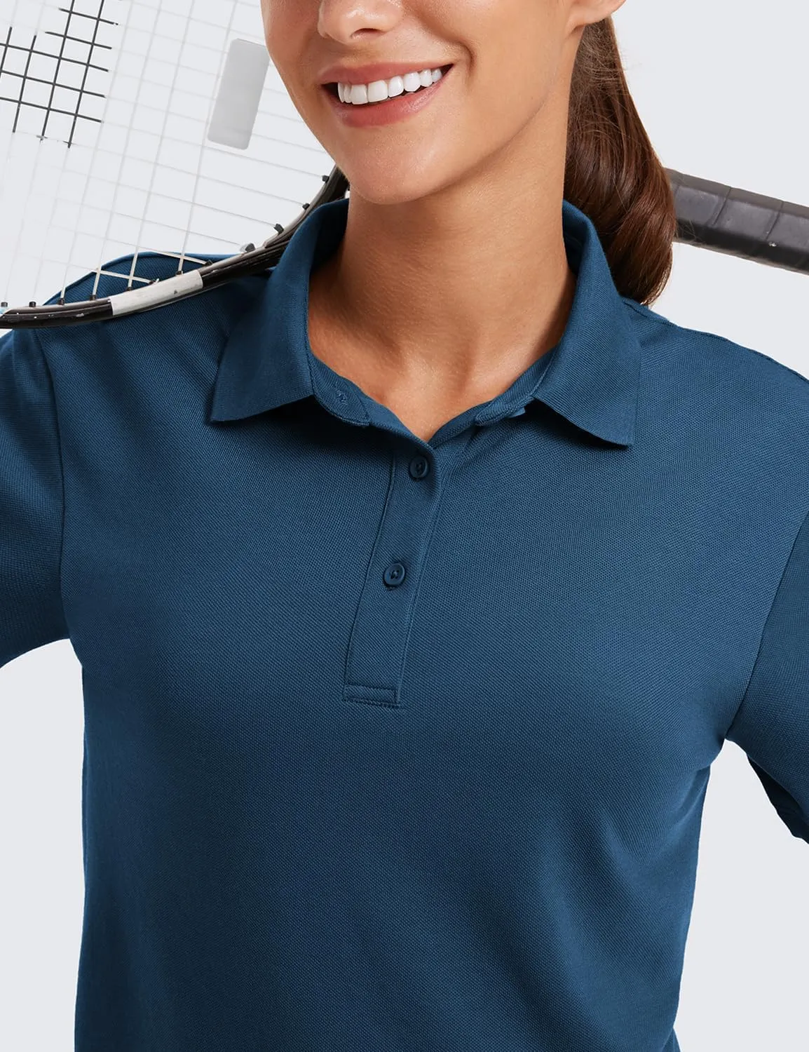 CRZ YOGA Golf Crop Polo Shirts for Women 3 Button Collared Quick Dry Tennis T-Shirt Short Sleeve Workout Athletic Tops