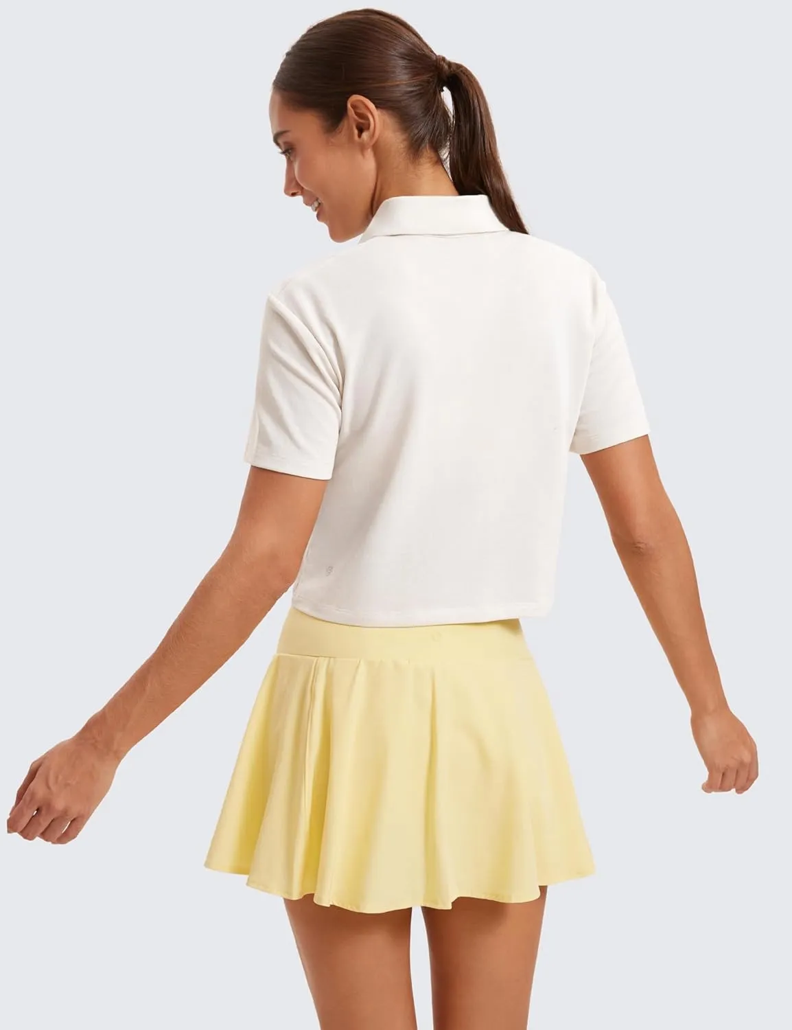 CRZ YOGA Golf Crop Polo Shirts for Women 3 Button Collared Quick Dry Tennis T-Shirt Short Sleeve Workout Athletic Tops