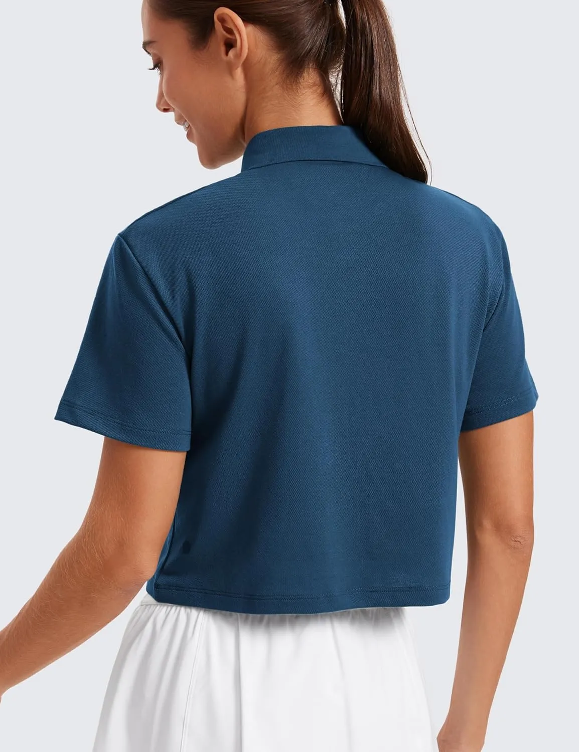 CRZ YOGA Golf Crop Polo Shirts for Women 3 Button Collared Quick Dry Tennis T-Shirt Short Sleeve Workout Athletic Tops