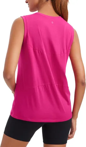 CRZ YOGA Pima Cotton High Neck Tank Basic Workout Sleeveless Tops for Women Soft Casual Athletic Yoga Shirts