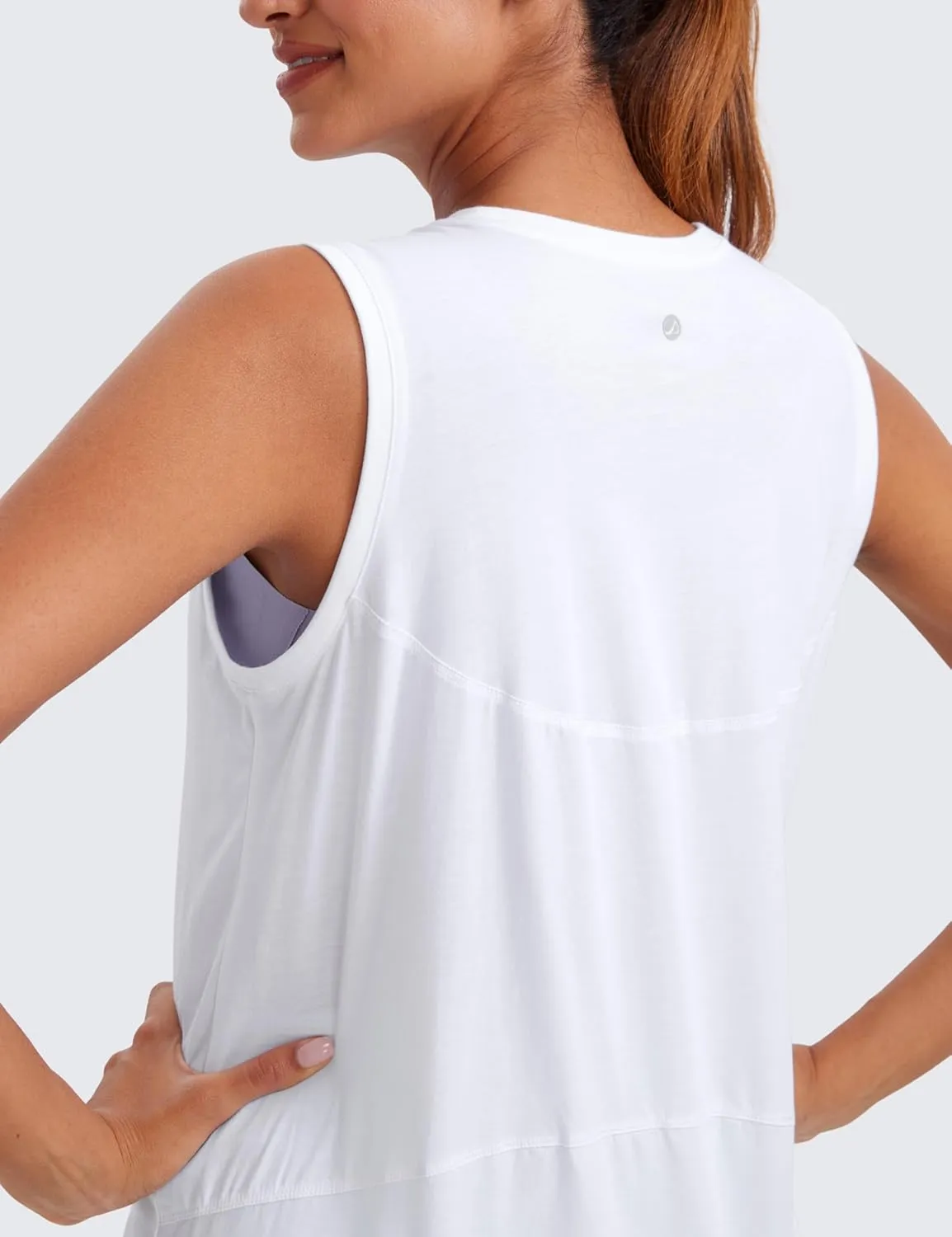 CRZ YOGA Pima Cotton High Neck Tank Basic Workout Sleeveless Tops for Women Soft Casual Athletic Yoga Shirts