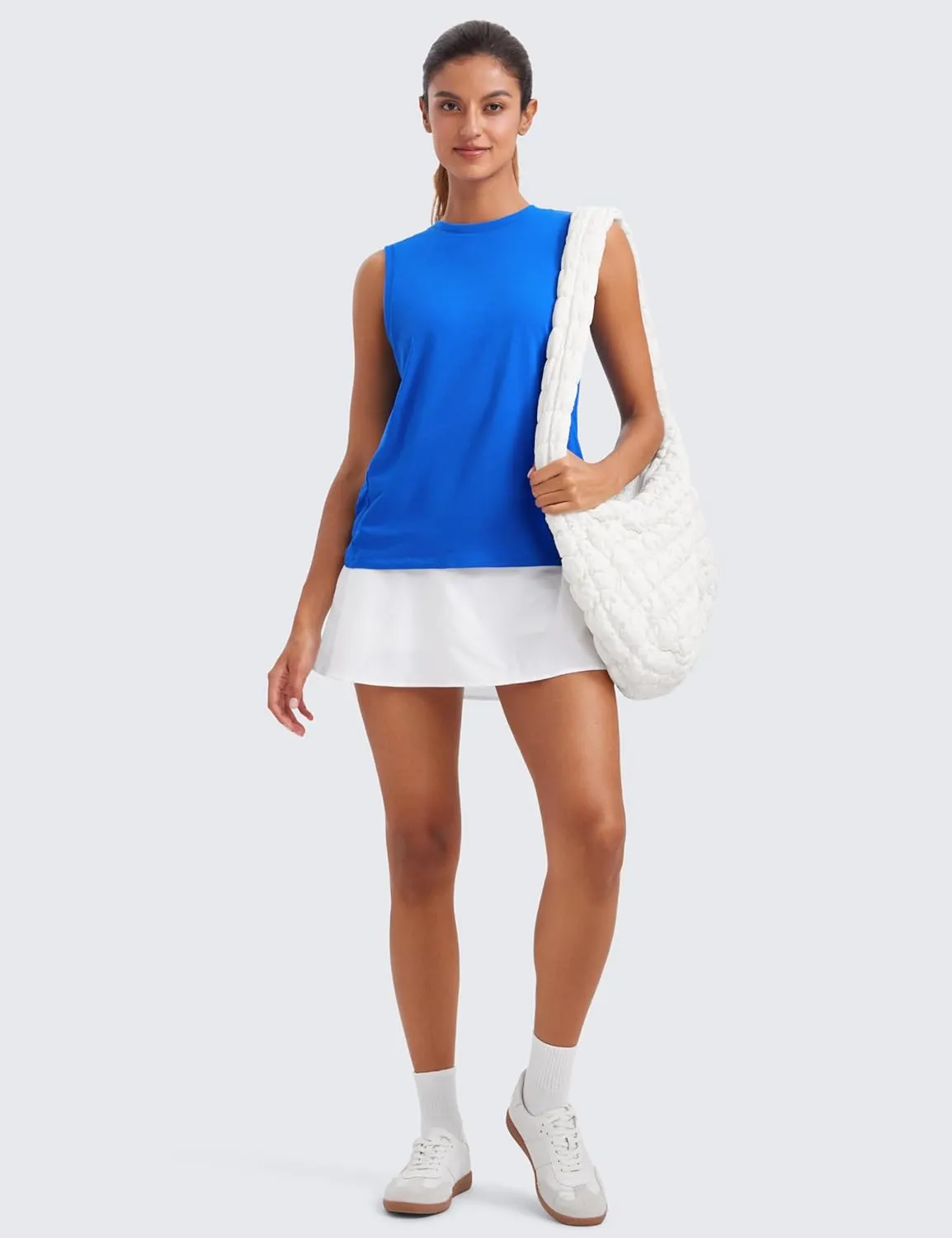 CRZ YOGA Pima Cotton High Neck Tank Basic Workout Sleeveless Tops for Women Soft Casual Athletic Yoga Shirts