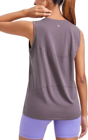 CRZ YOGA Pima Cotton High Neck Tank Basic Workout Sleeveless Tops for Women Soft Casual Athletic Yoga Shirts