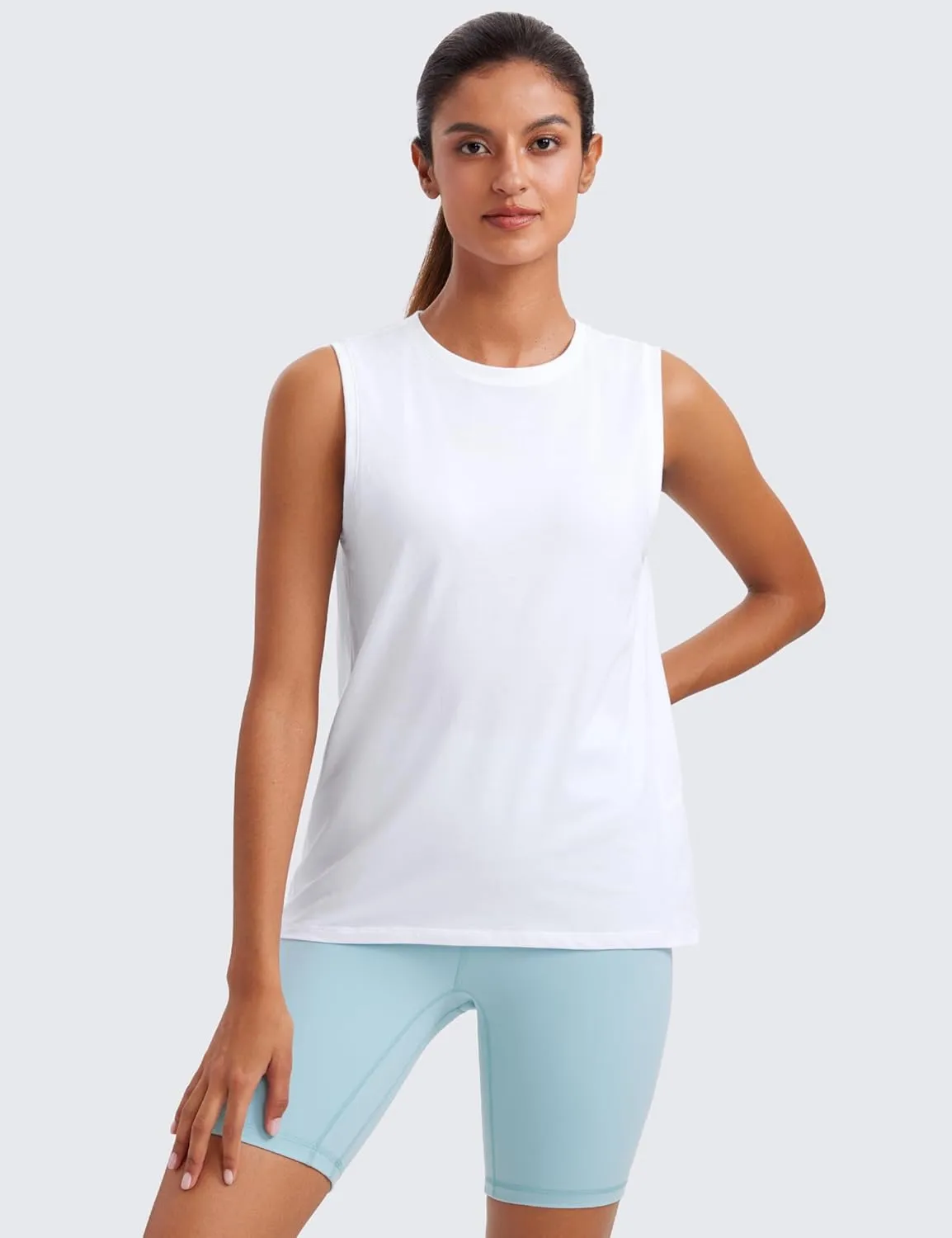 CRZ YOGA Pima Cotton High Neck Tank Basic Workout Sleeveless Tops for Women Soft Casual Athletic Yoga Shirts