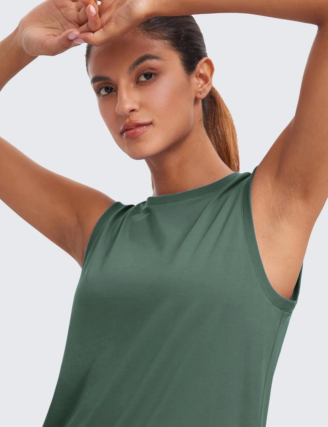 CRZ YOGA Pima Cotton High Neck Tank Basic Workout Sleeveless Tops for Women Soft Casual Athletic Yoga Shirts