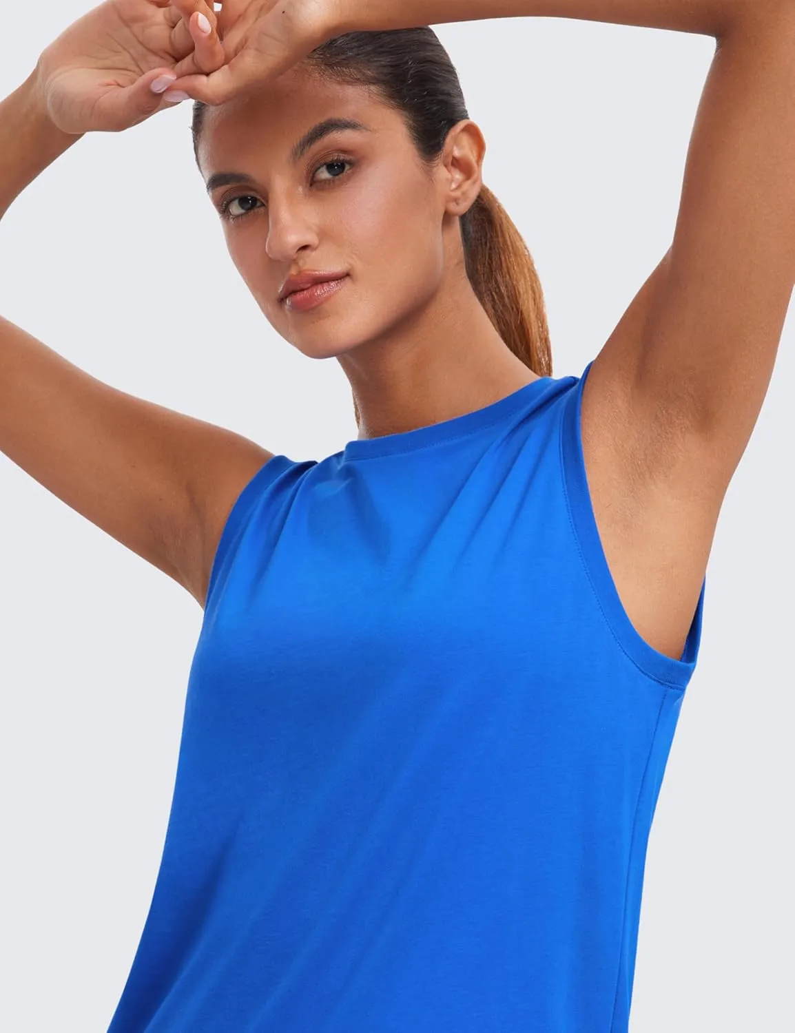 CRZ YOGA Pima Cotton High Neck Tank Basic Workout Sleeveless Tops for Women Soft Casual Athletic Yoga Shirts