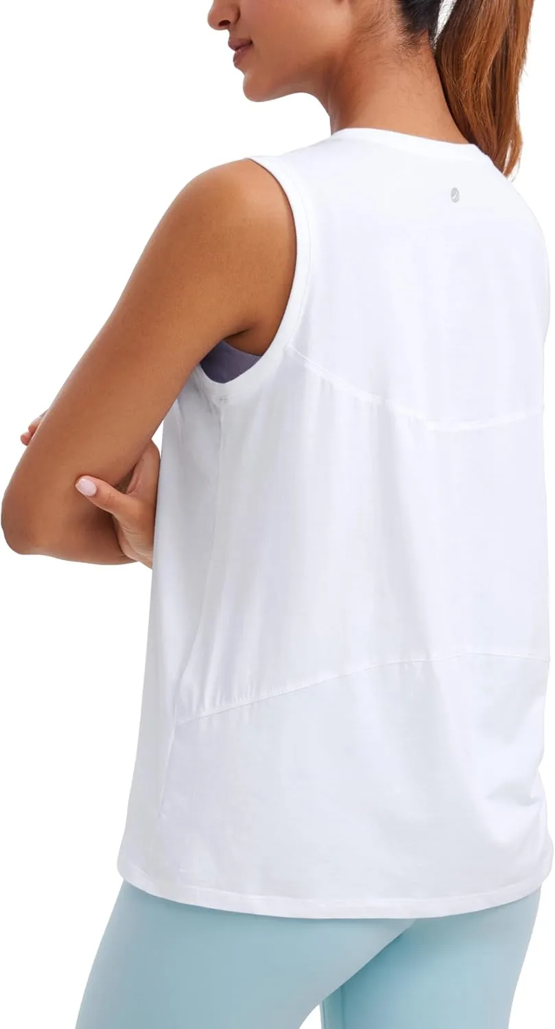 CRZ YOGA Pima Cotton High Neck Tank Basic Workout Sleeveless Tops for Women Soft Casual Athletic Yoga Shirts