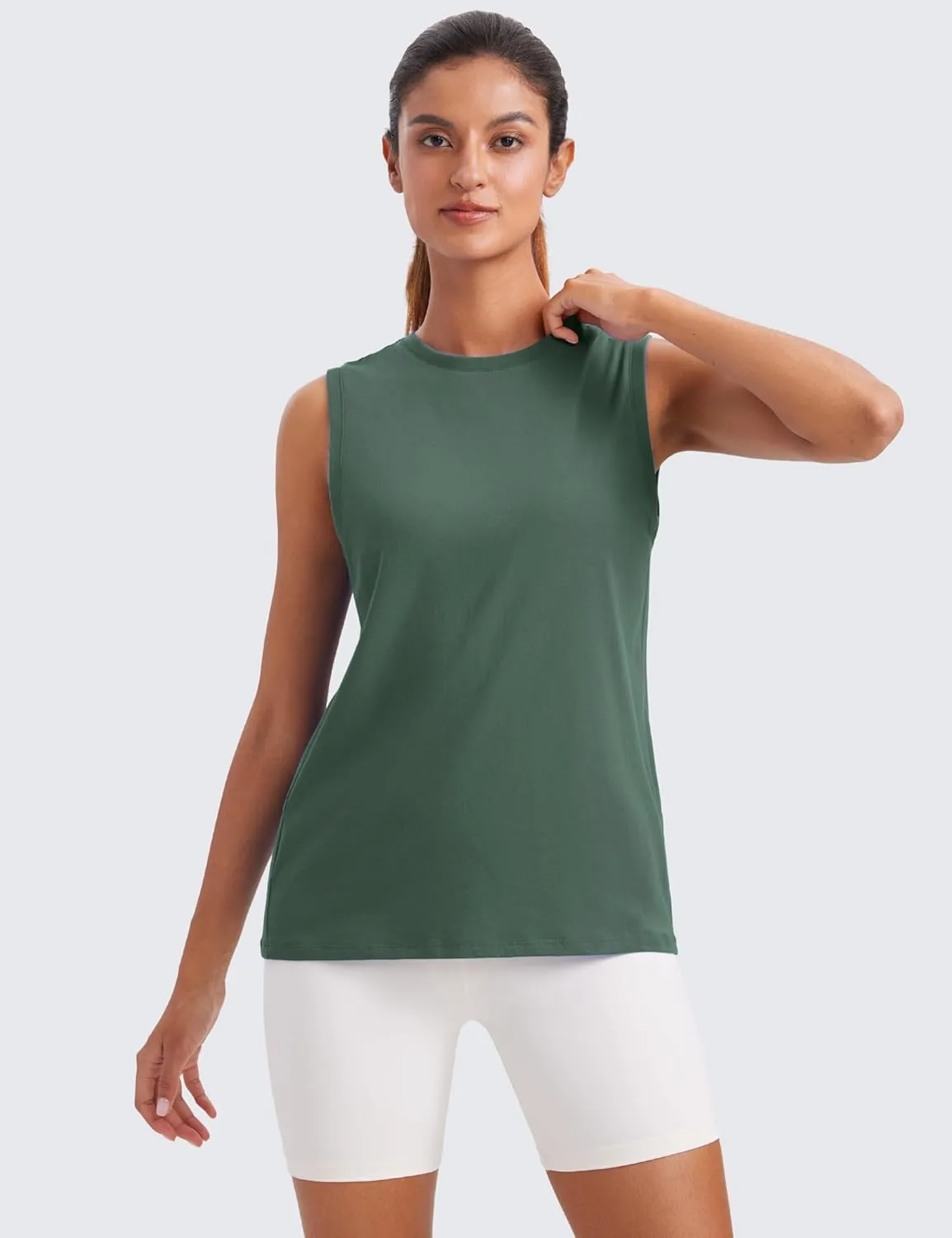 CRZ YOGA Pima Cotton High Neck Tank Basic Workout Sleeveless Tops for Women Soft Casual Athletic Yoga Shirts