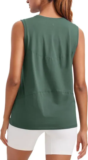 CRZ YOGA Pima Cotton High Neck Tank Basic Workout Sleeveless Tops for Women Soft Casual Athletic Yoga Shirts