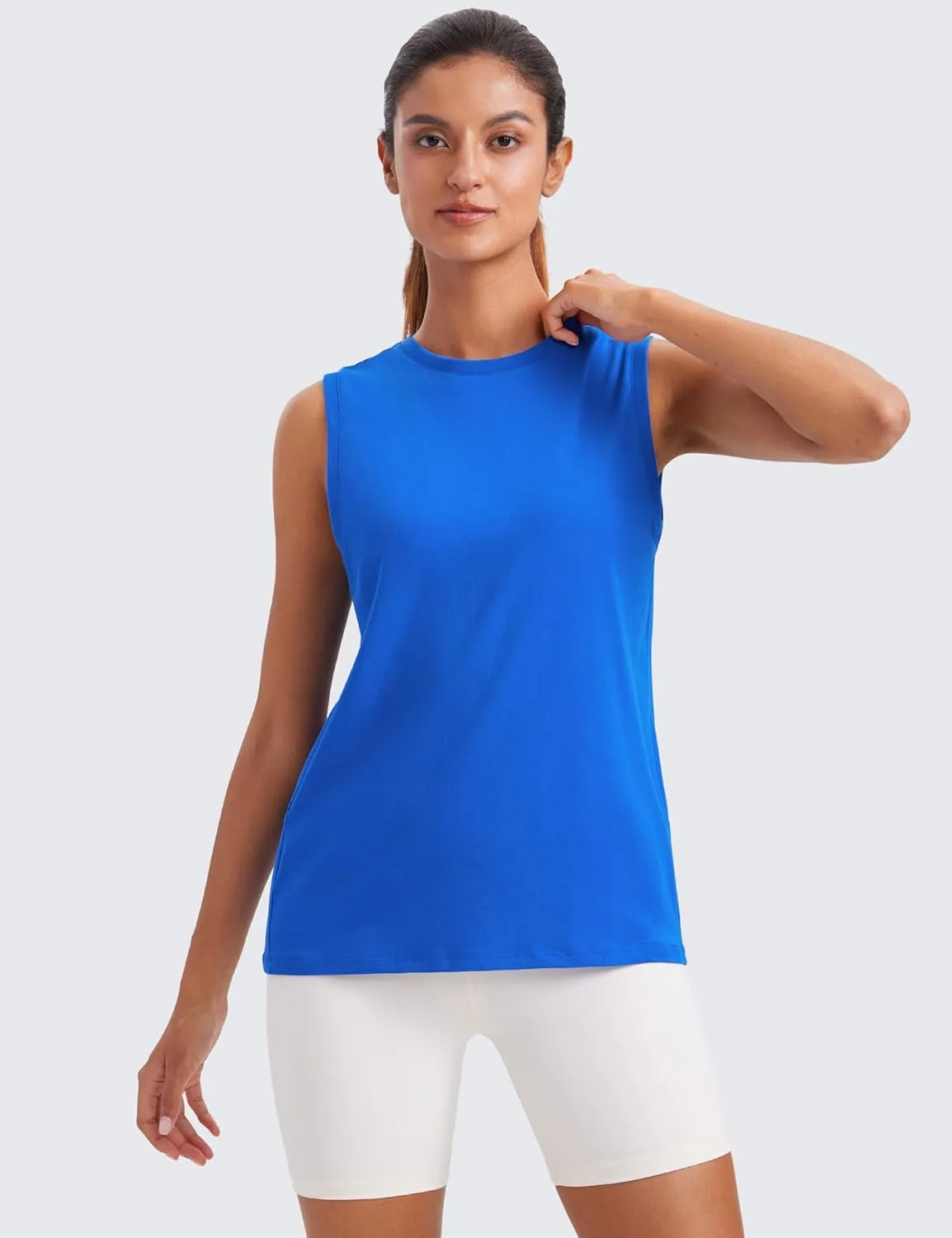 CRZ YOGA Pima Cotton High Neck Tank Basic Workout Sleeveless Tops for Women Soft Casual Athletic Yoga Shirts