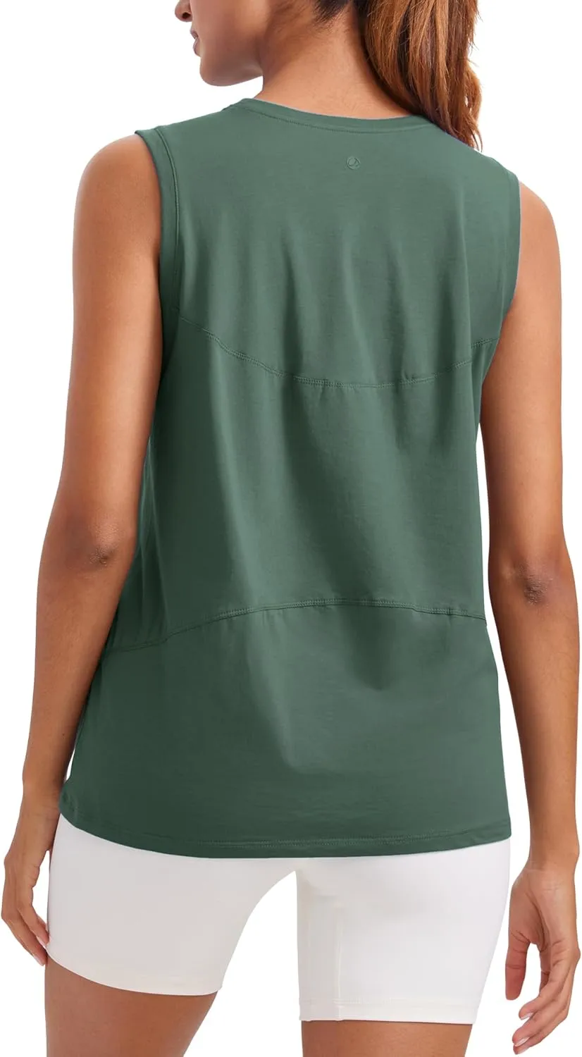 CRZ YOGA Pima Cotton High Neck Tank Basic Workout Sleeveless Tops for Women Soft Casual Athletic Yoga Shirts