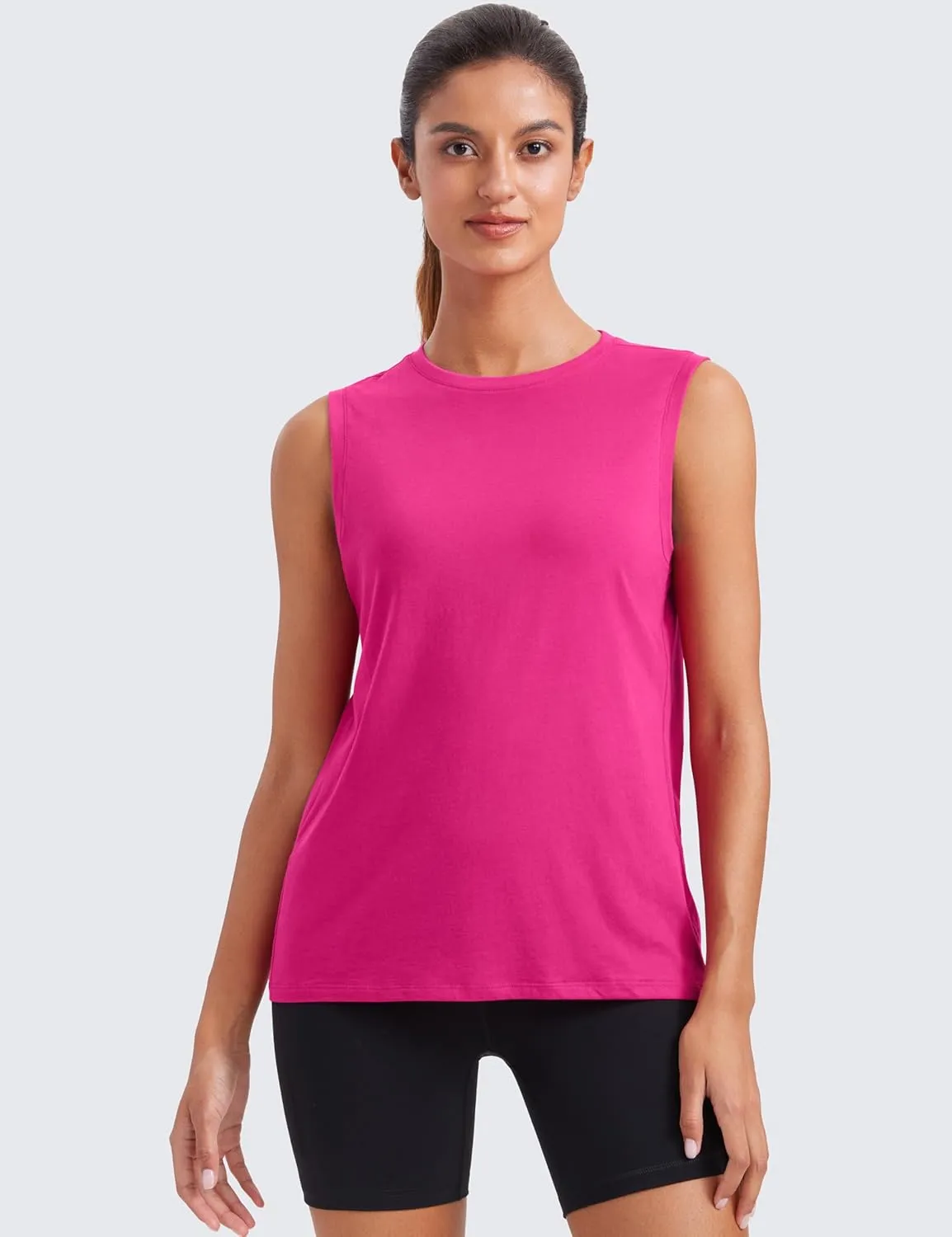 CRZ YOGA Pima Cotton High Neck Tank Basic Workout Sleeveless Tops for Women Soft Casual Athletic Yoga Shirts