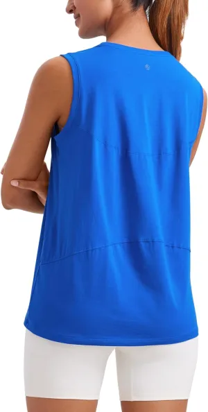 CRZ YOGA Pima Cotton High Neck Tank Basic Workout Sleeveless Tops for Women Soft Casual Athletic Yoga Shirts
