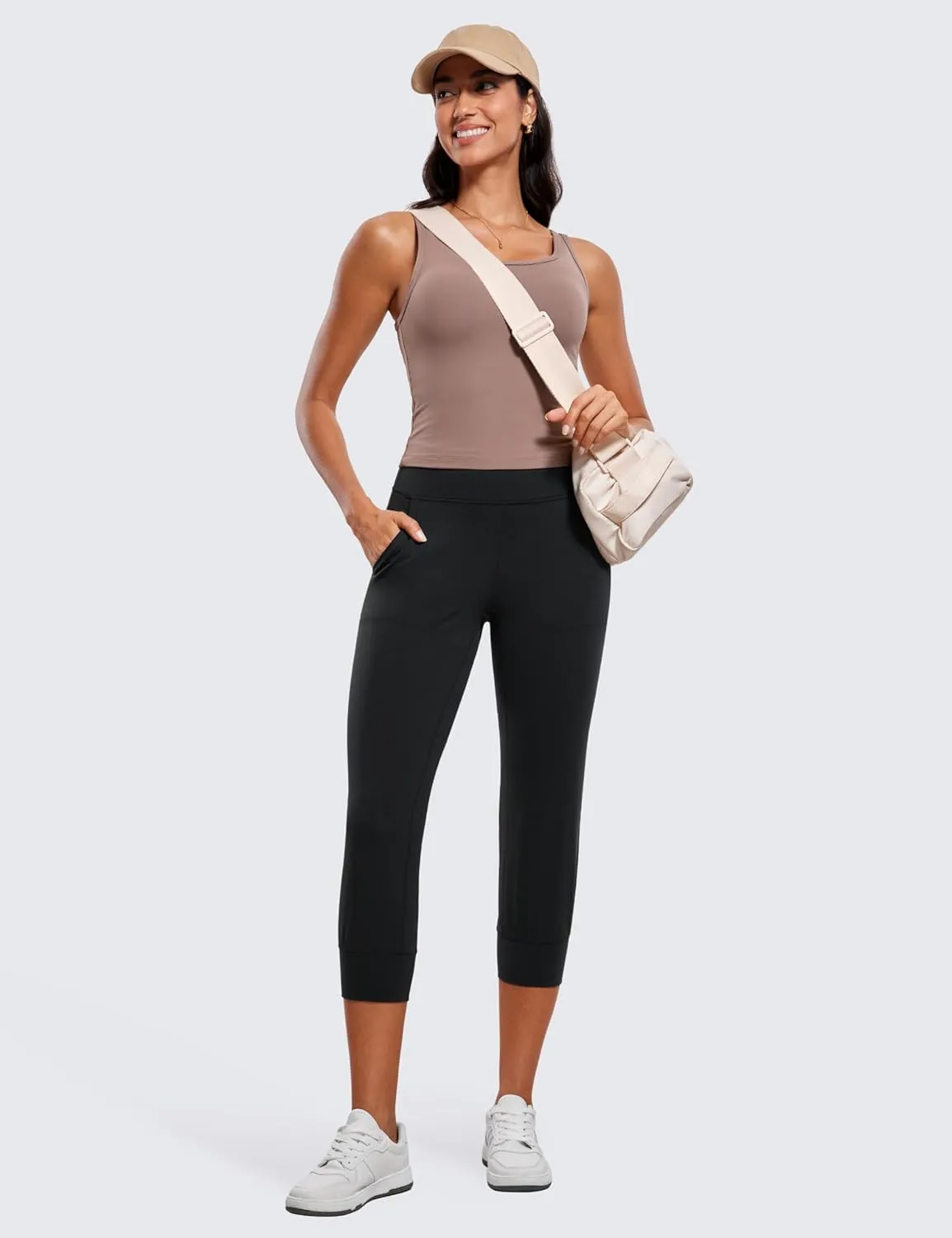CRZ YOGA Womens Butterluxe High Waist Cropped Joggers 23" - Lounge Workout Leggings Yoga Capris Pants Pockets Buttery Soft