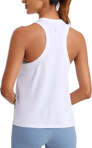 CRZ YOGA Womens Pima Cotton High Neck Workout Tank Racerback Athletic Sleeveless Tops Basic Casual Yoga Shirts
