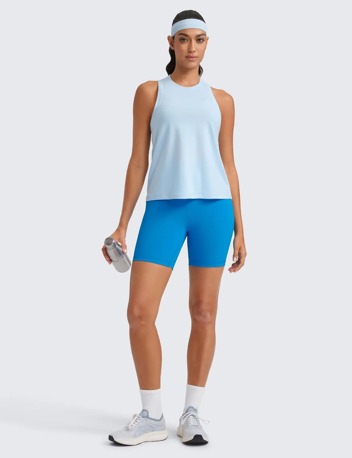 CRZ YOGA Womens Pima Cotton High Neck Workout Tank Racerback Athletic Sleeveless Tops Basic Casual Yoga Shirts