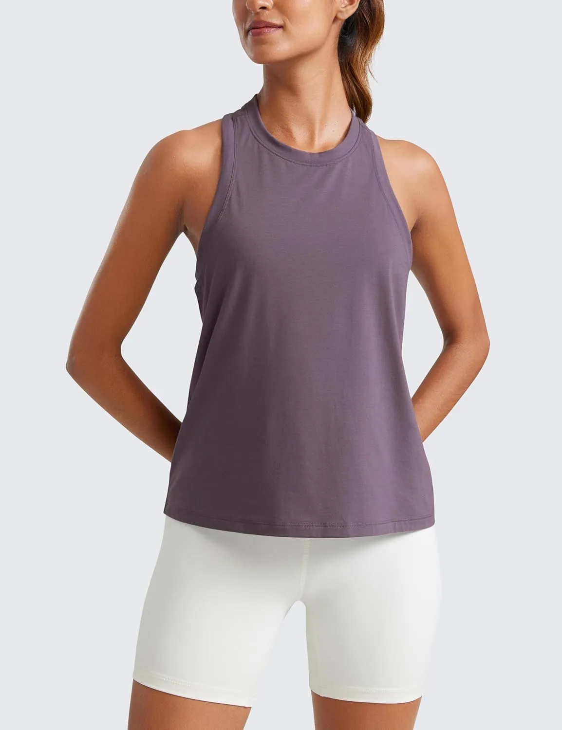 CRZ YOGA Womens Pima Cotton High Neck Workout Tank Racerback Athletic Sleeveless Tops Basic Casual Yoga Shirts
