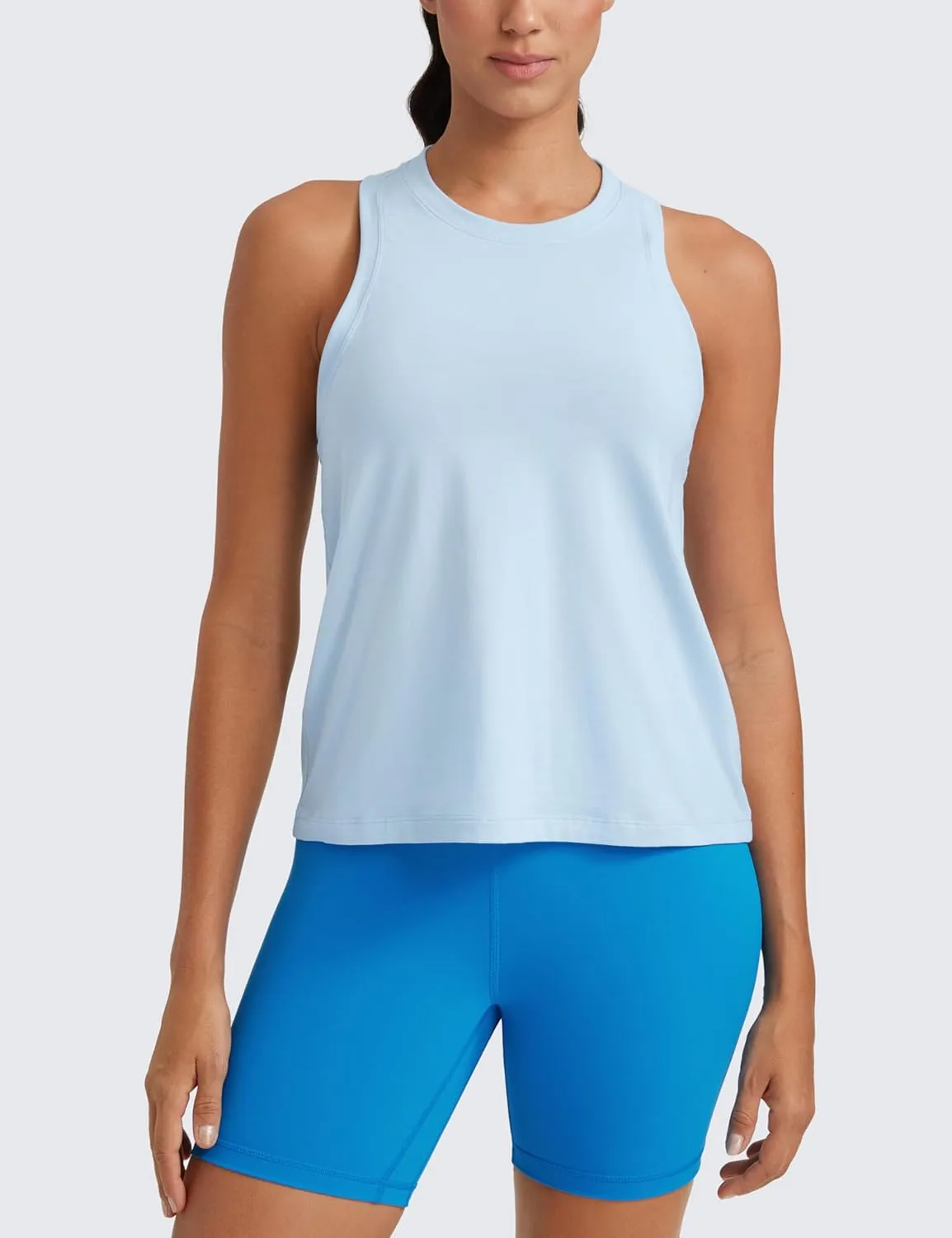 CRZ YOGA Womens Pima Cotton High Neck Workout Tank Racerback Athletic Sleeveless Tops Basic Casual Yoga Shirts