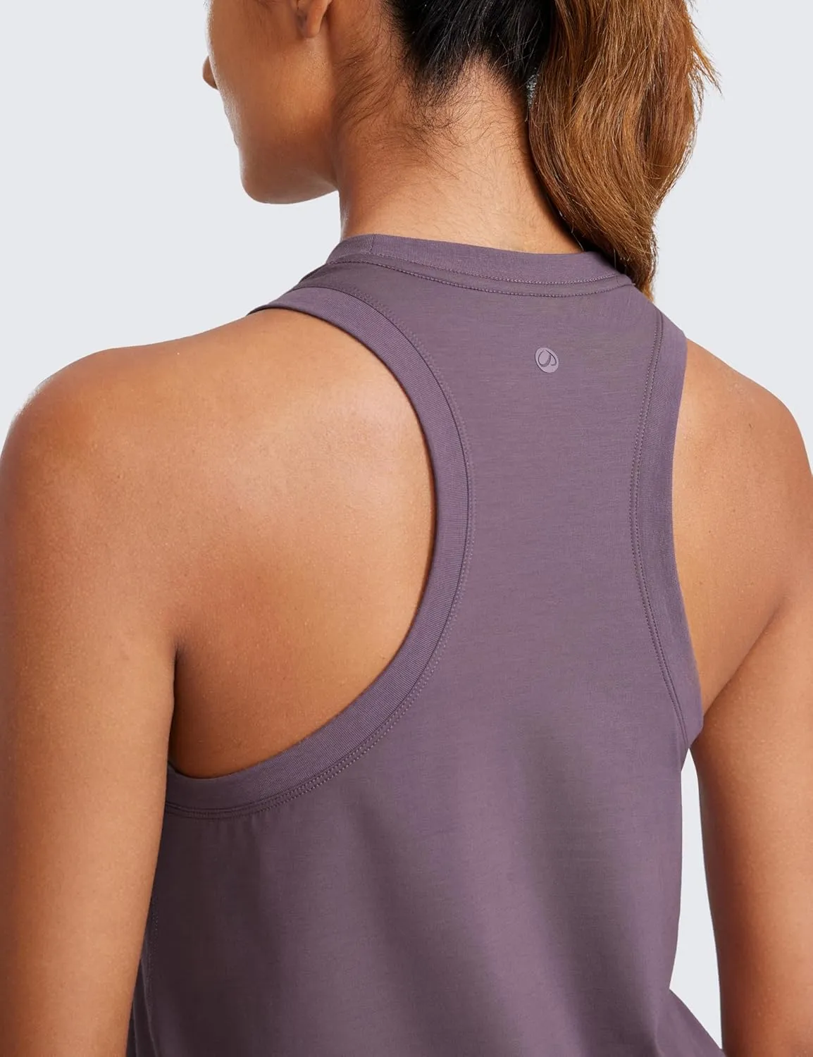CRZ YOGA Womens Pima Cotton High Neck Workout Tank Racerback Athletic Sleeveless Tops Basic Casual Yoga Shirts