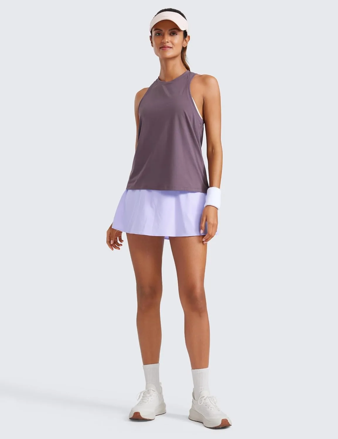 CRZ YOGA Womens Pima Cotton High Neck Workout Tank Racerback Athletic Sleeveless Tops Basic Casual Yoga Shirts