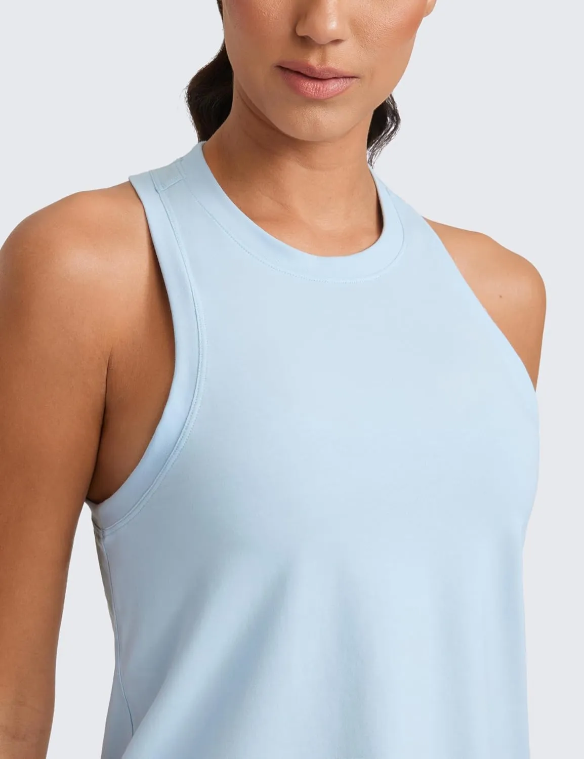 CRZ YOGA Womens Pima Cotton High Neck Workout Tank Racerback Athletic Sleeveless Tops Basic Casual Yoga Shirts