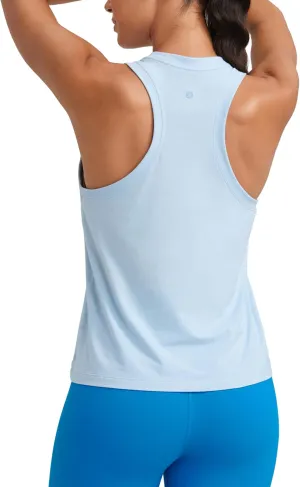 CRZ YOGA Womens Pima Cotton High Neck Workout Tank Racerback Athletic Sleeveless Tops Basic Casual Yoga Shirts