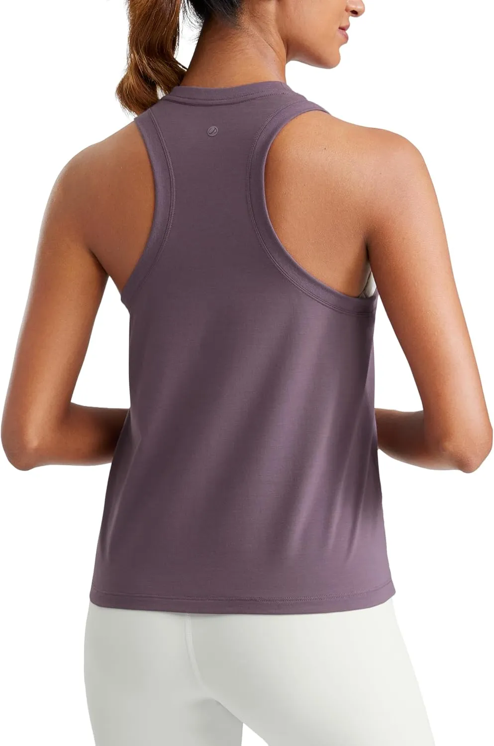 CRZ YOGA Womens Pima Cotton High Neck Workout Tank Racerback Athletic Sleeveless Tops Basic Casual Yoga Shirts