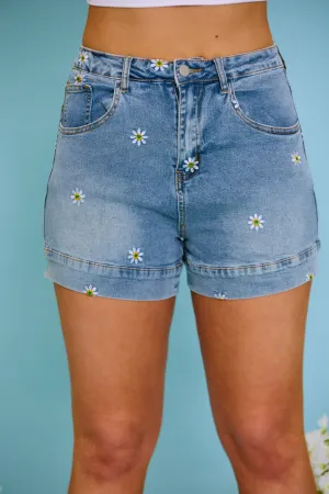 Daisy Dreams Embroidered Denim Shorts