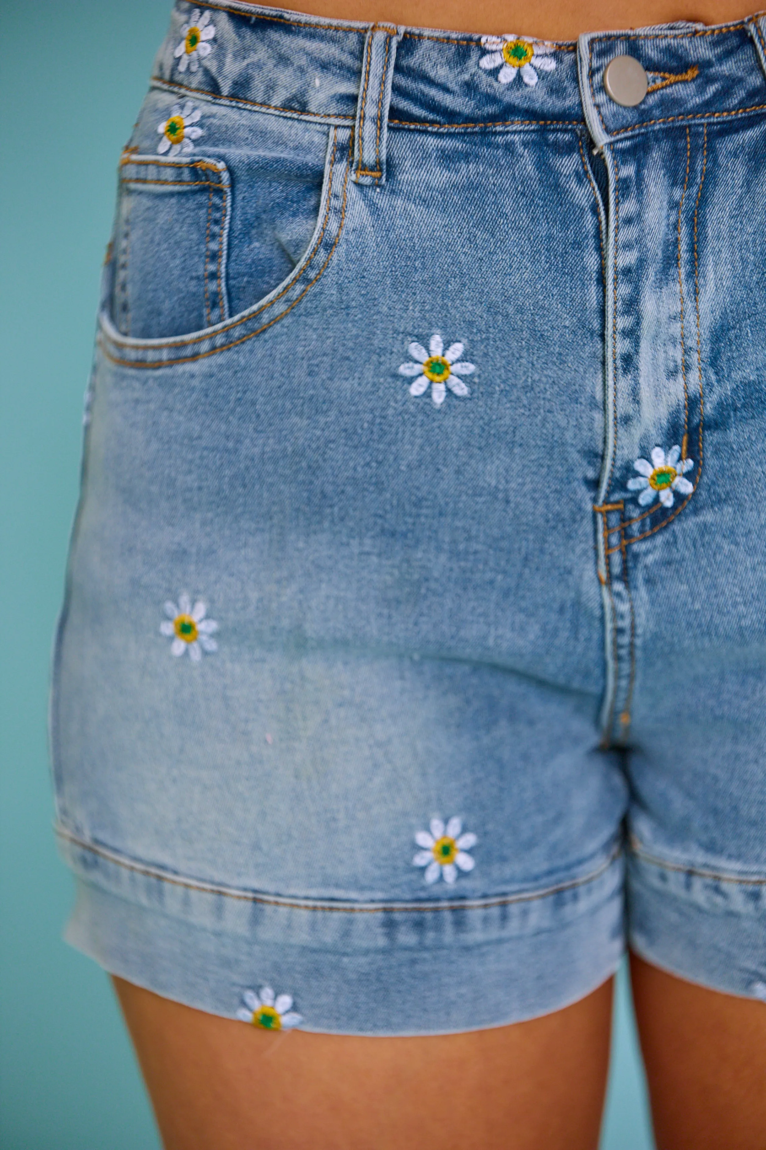 Daisy Dreams Embroidered Denim Shorts