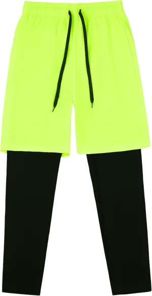 DANI CHINS Boys 2 in 1 Athletic Active Leggings Sports Running Quick Dry Breathable Compression Pants
